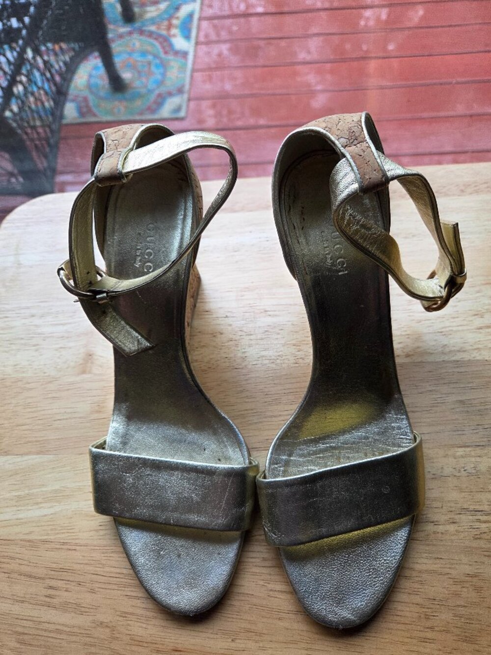 Vintage Gucci Gold Metallic Wedges